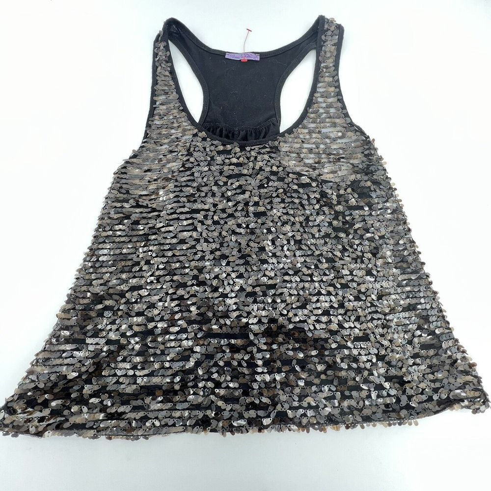 Rheea & Co Sequin Front Tank Top Size Large Black/Brown